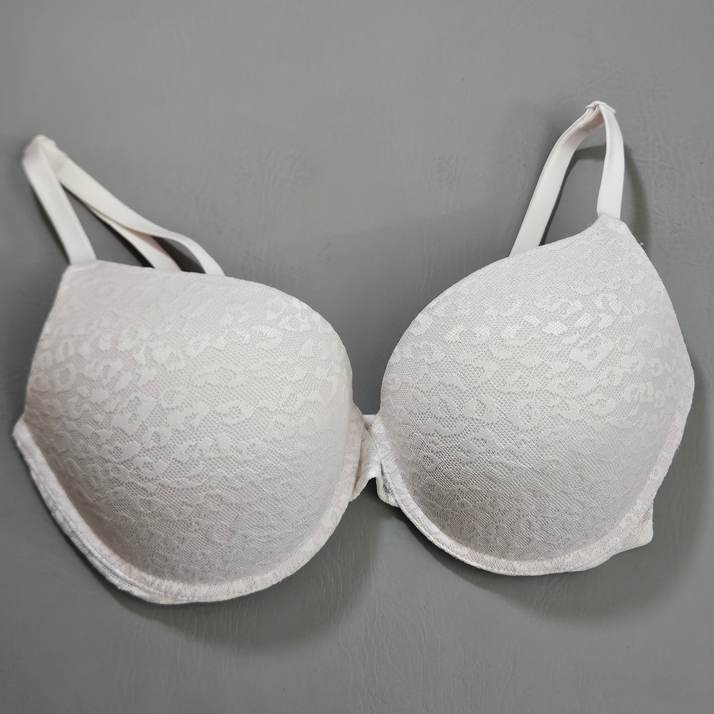 Victoria's Secret PINK Wear Everywhere Push-Up Bra White Lace Leopard 34DD